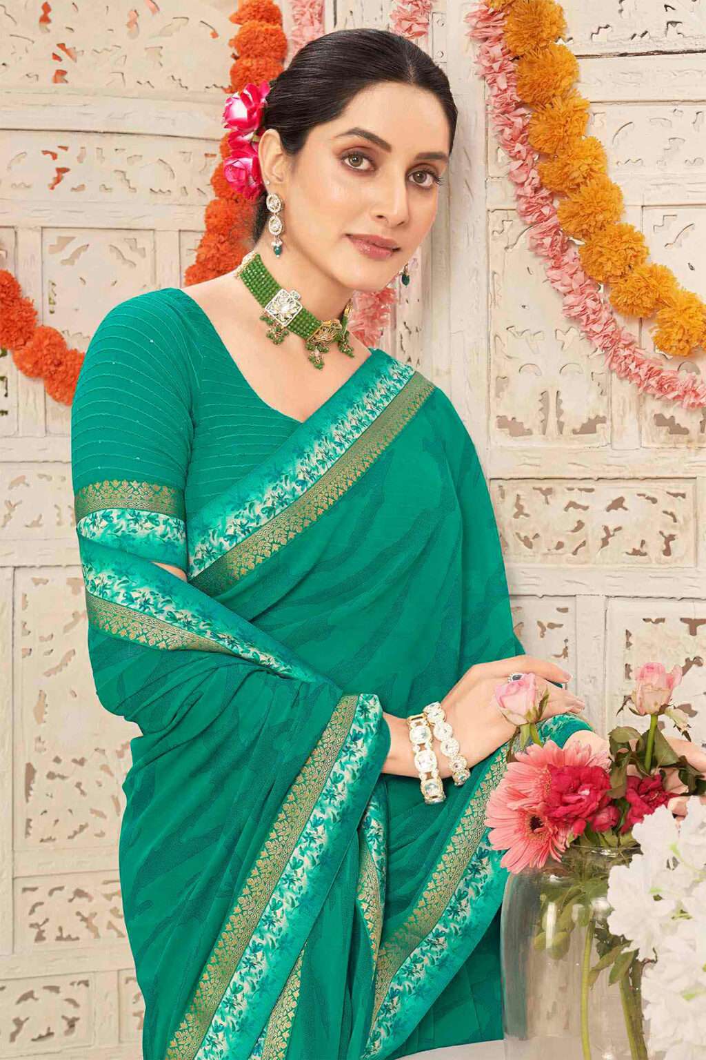 Light Green Crepe Saree - Image 2