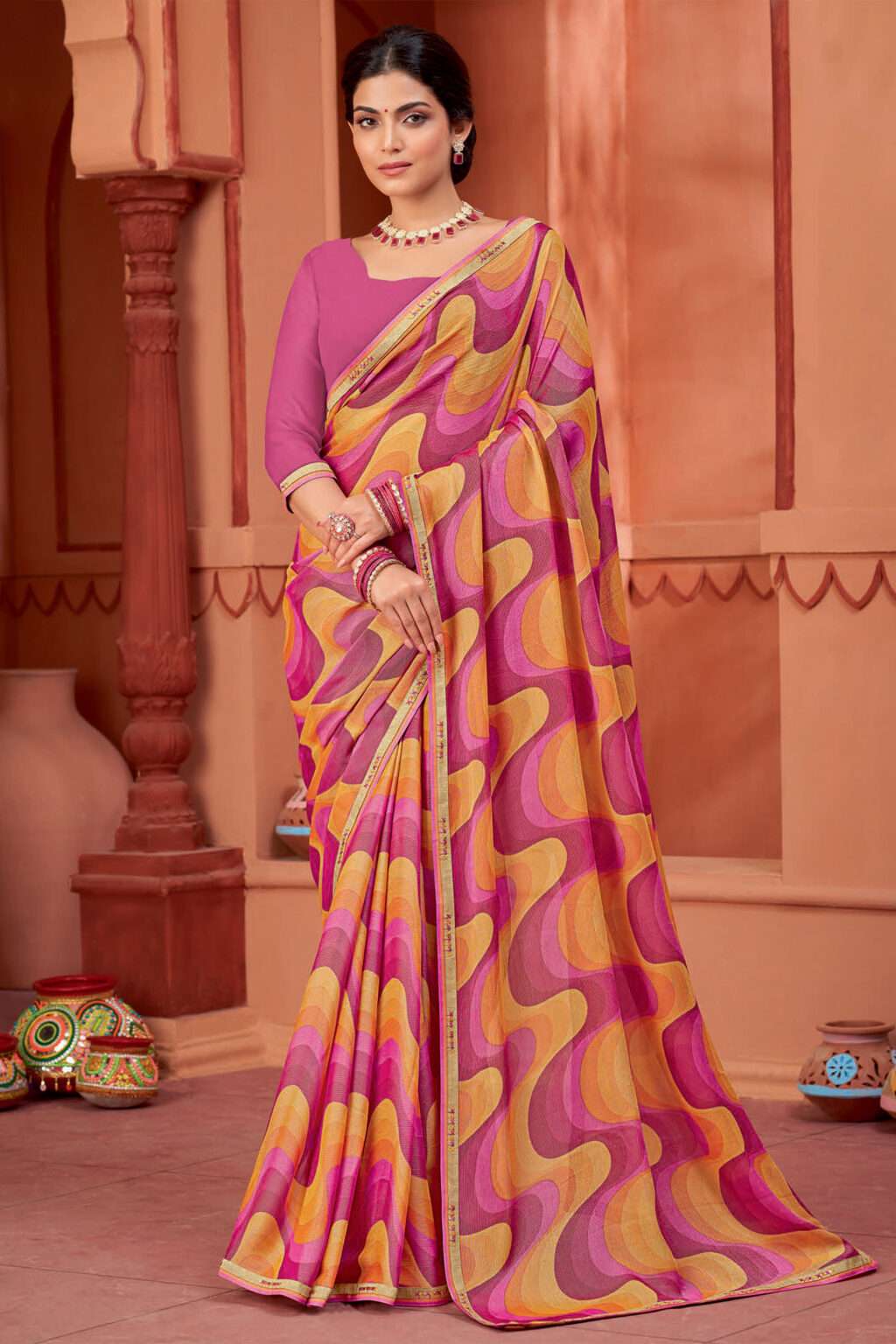 Multicolour Crepe Casual Saree