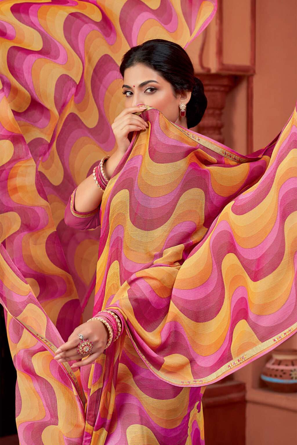 Multicolour Crepe Casual Saree - Image 2