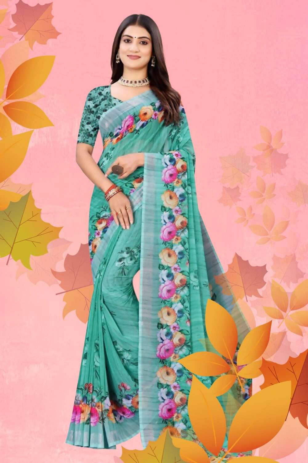 Floral Printed Casual Saree - Image 4