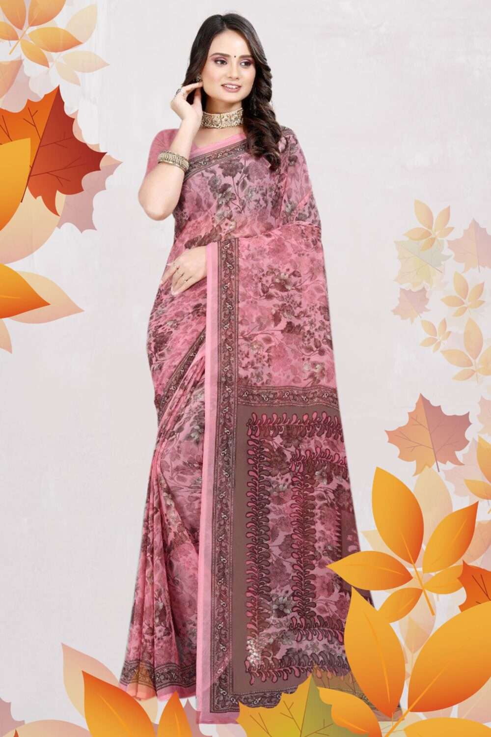 Floral Printed Casual Saree - Image 2