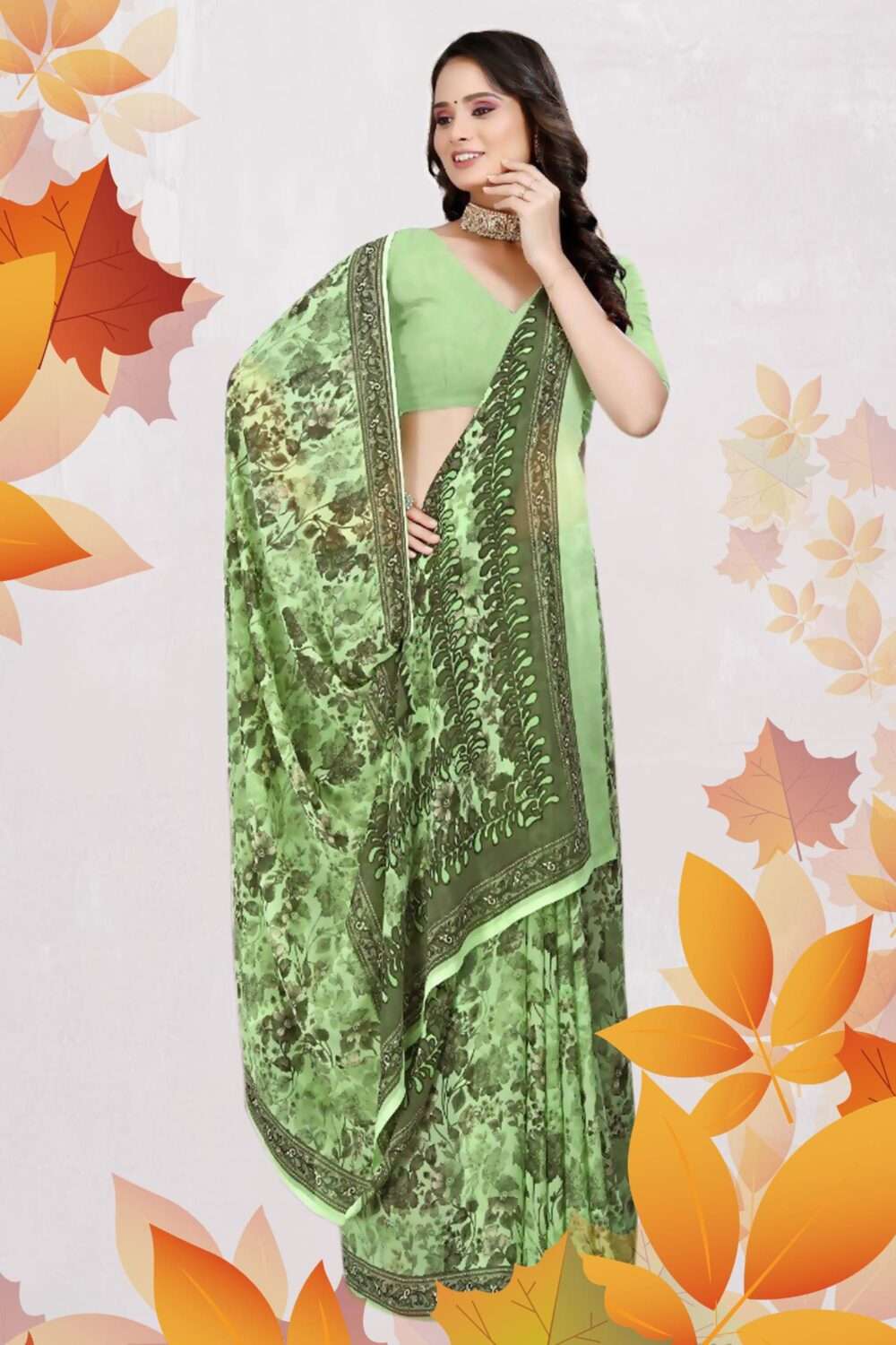 Floral Printed Casual Saree - Image 3