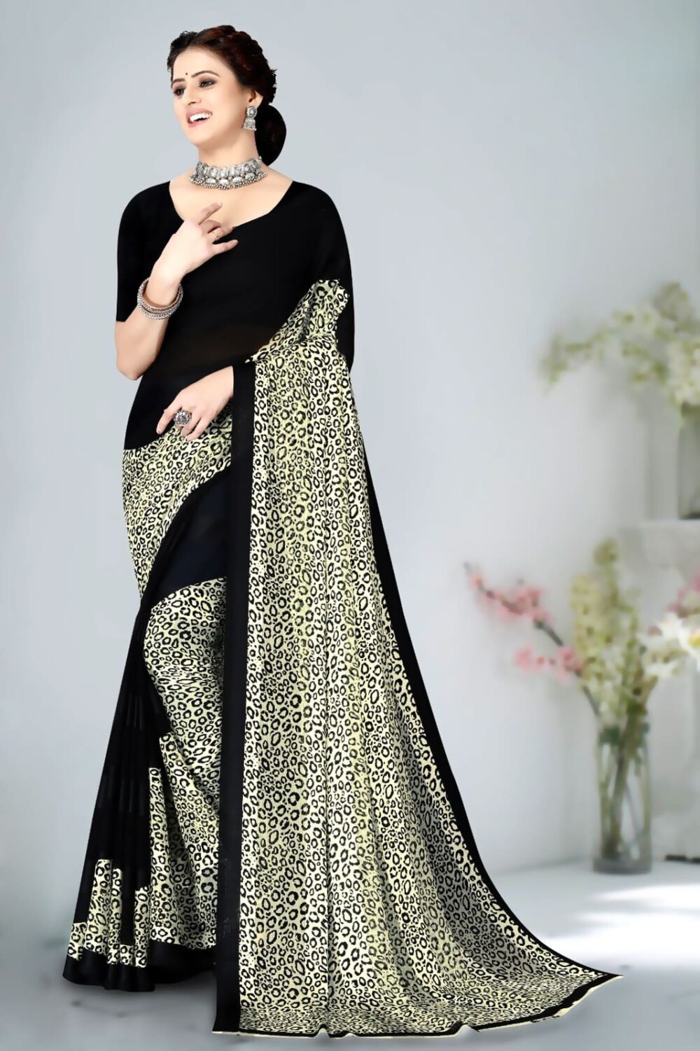 Black Half and Half Casual Saree