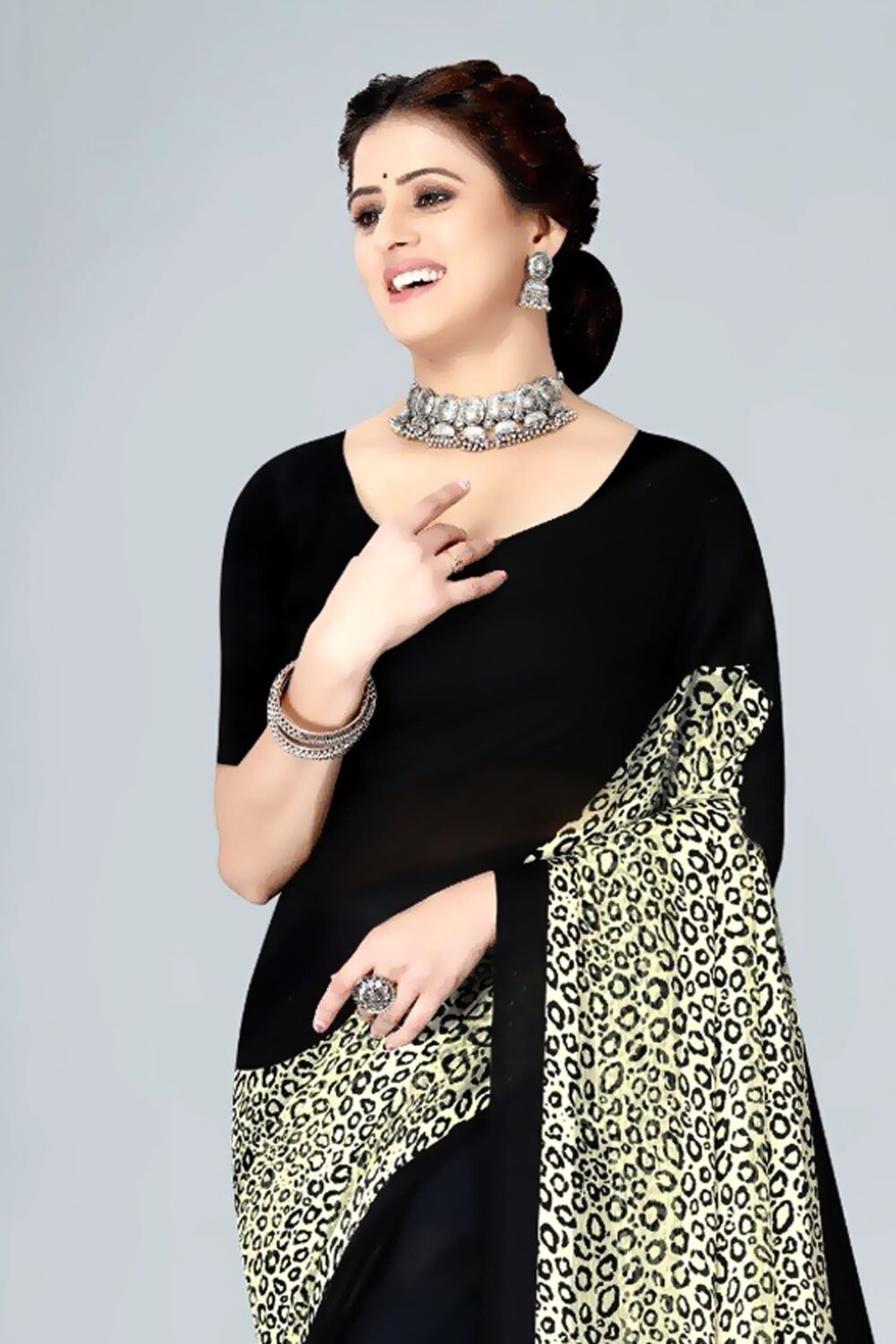 Black Half and Half Casual Saree - Image 2