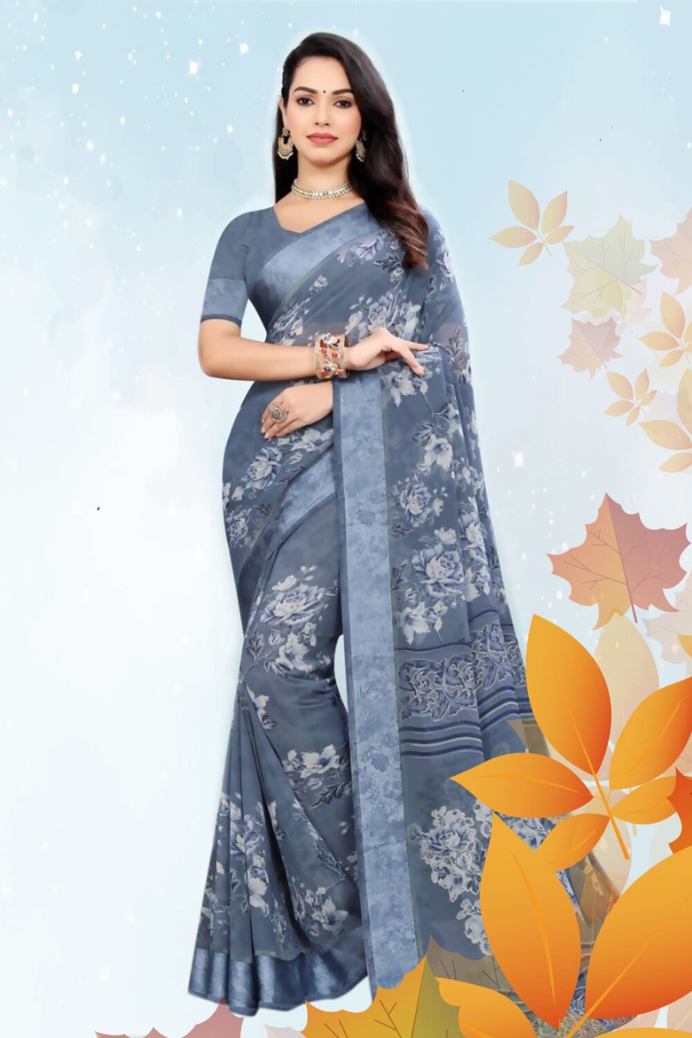 Printed Synthetic Casual Saree