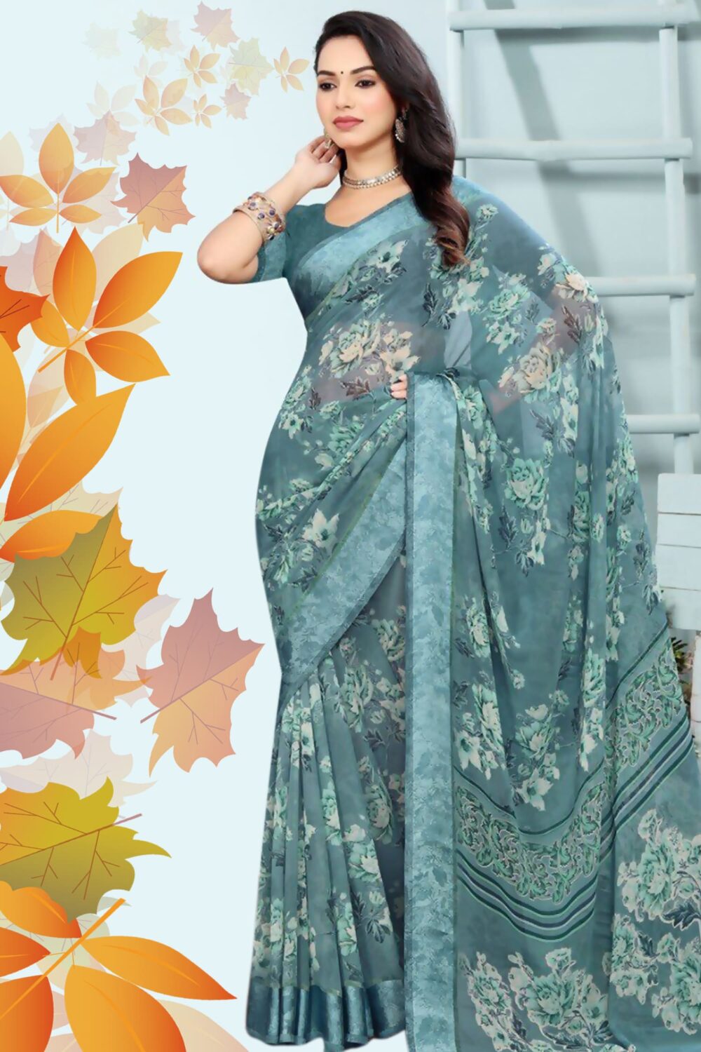 Printed Synthetic Casual Saree - Image 3