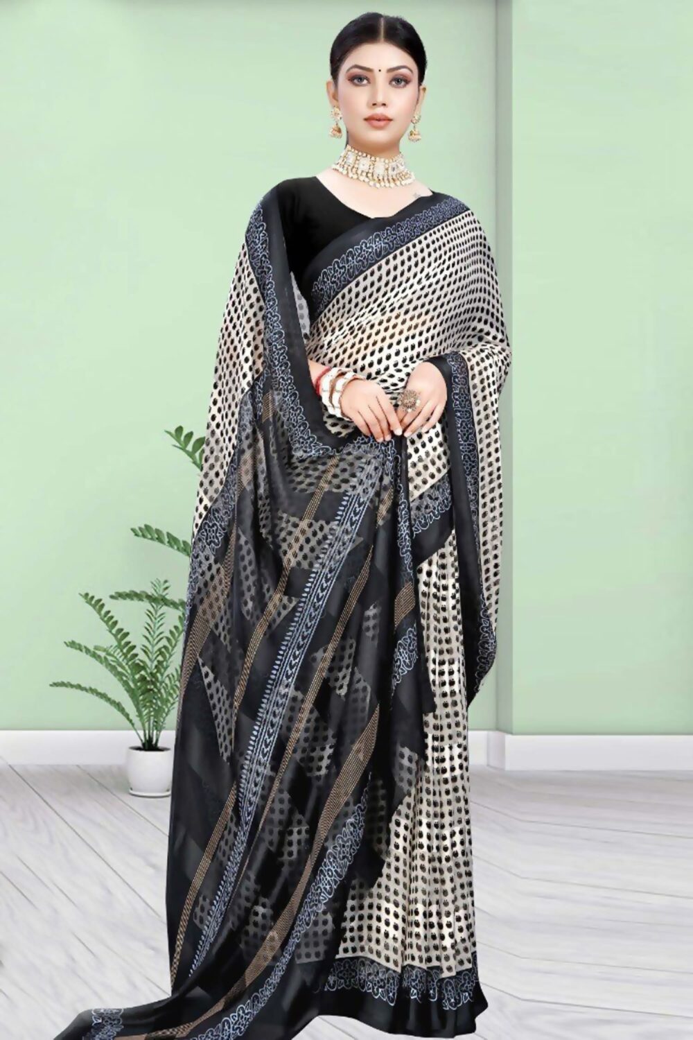 Polka Dots Printed Casual Saree - Image 3